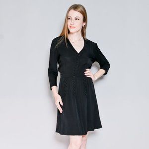 VINTAGE 1940s 1950s Black Button-Front Mini Dress S